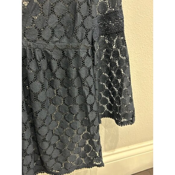 Ann Taylor Loft NWT Navy Crochet Lace Top Bell Sleeves Whimsygoth Witchy Sz XS - Picture 4 of 10